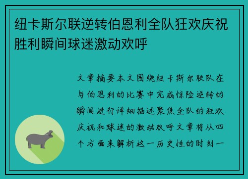 纽卡斯尔联逆转伯恩利全队狂欢庆祝胜利瞬间球迷激动欢呼